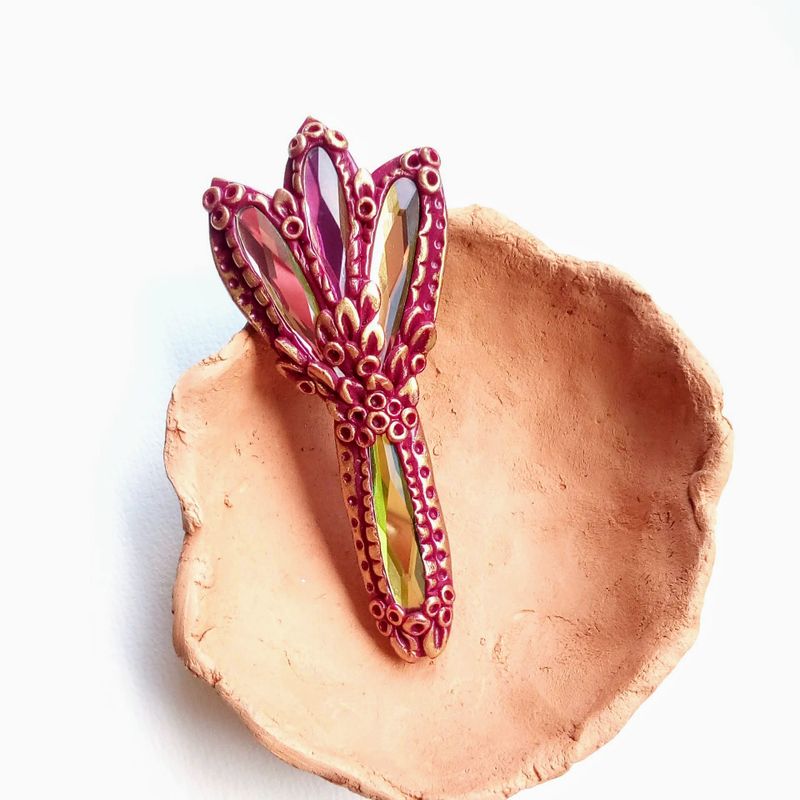 Unique purple polymer clay flower brooch handmade from polymer clay