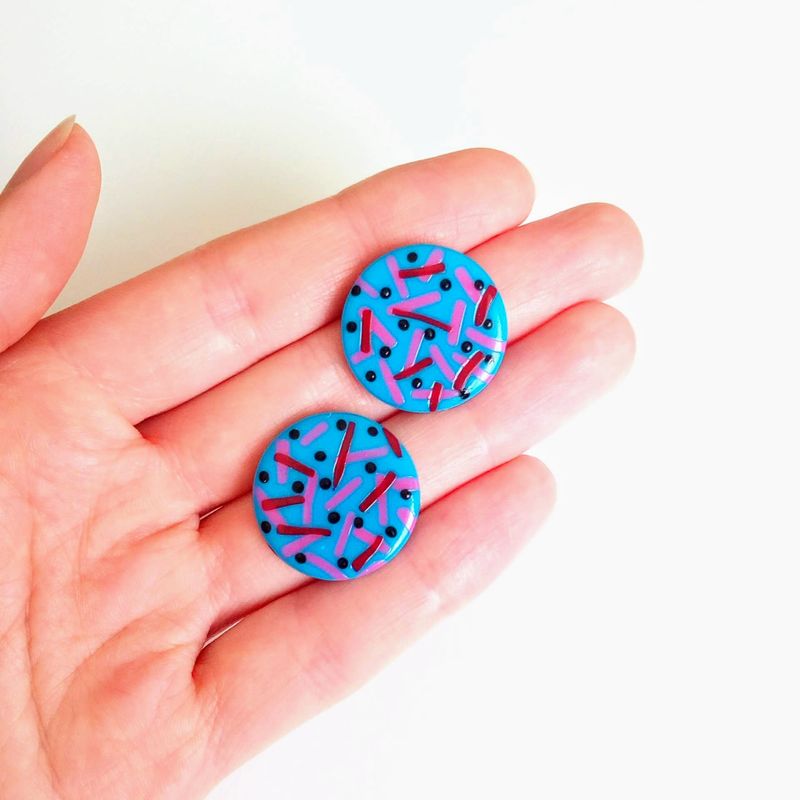 Large blue/ turquoise stud earrings, round/ circle polymer clay studs, colourful earrings, minimalist everyday studs, bridesmaid gift