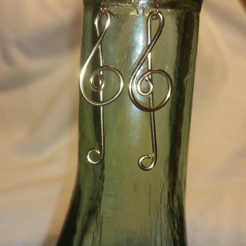 Gold Tone Handmade Treble Clef Earrings