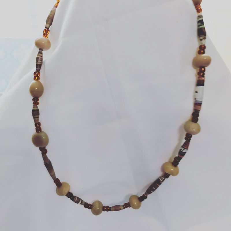 Neutral paper bead necklace
