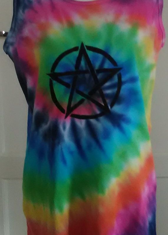 Rainbow Tie Dye Vest Top with Pentagram Stencil