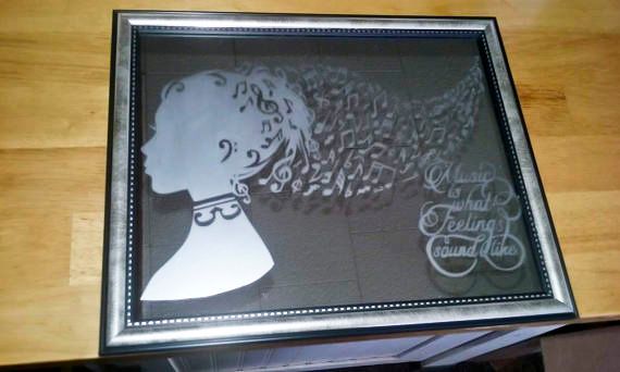 8x10 Etched Music Head Silhouette Mirror