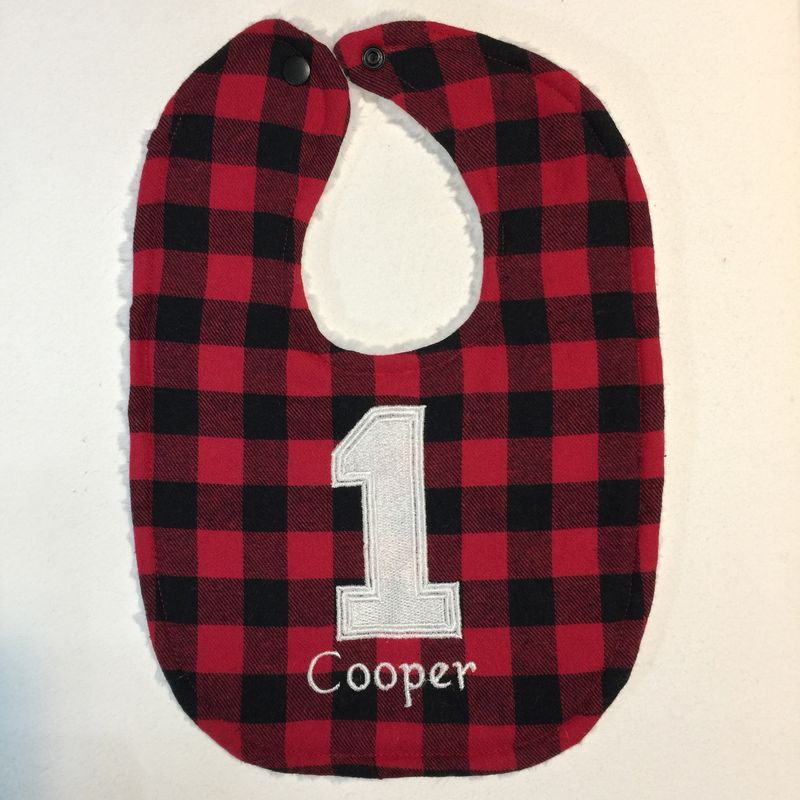 Buffalo plaid 1st birthday bib personalized