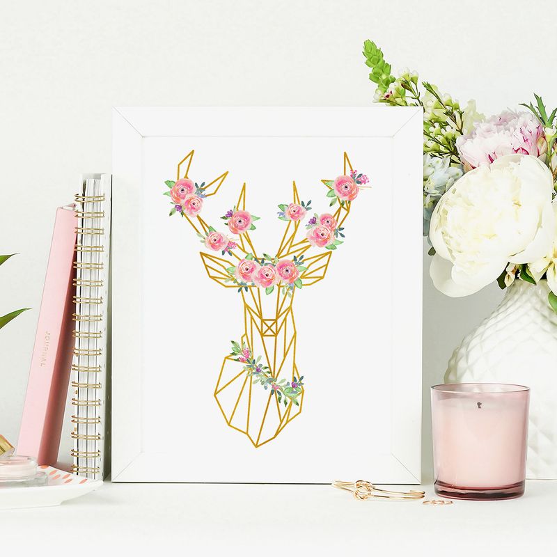 Deer head, gold floral deer