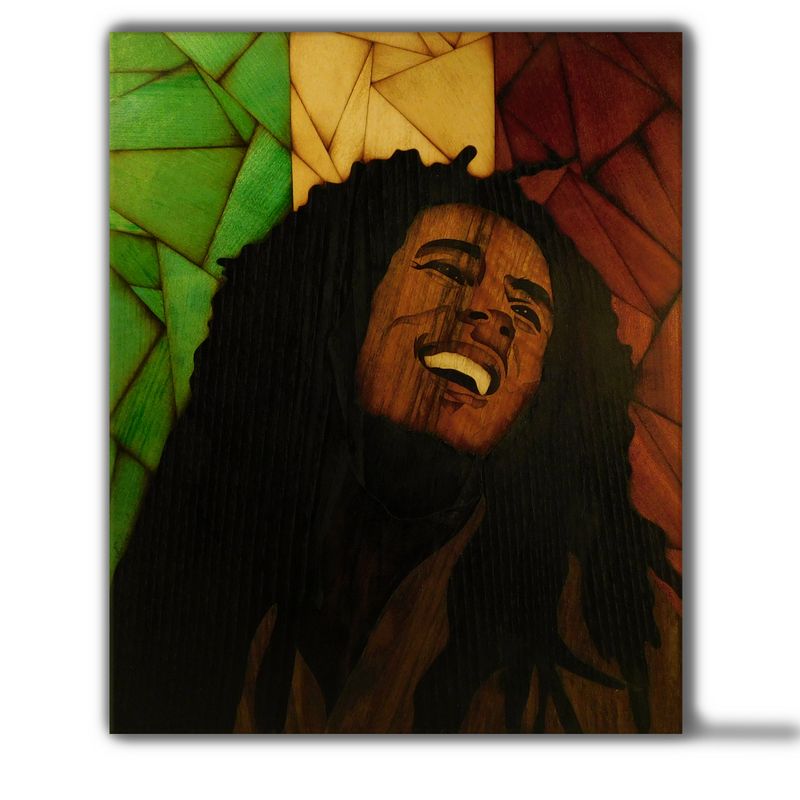 ORIGINAL Wooden Bob Marley reggae rasta singer art marquetry home decor gift woodworking jamaica colors by Andulino