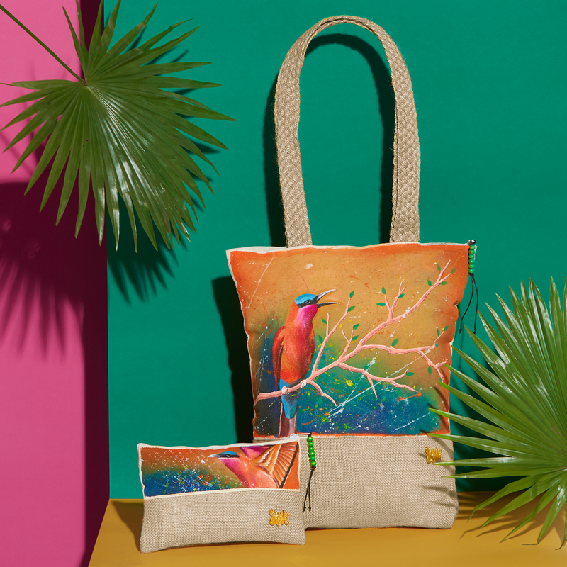 Southern Carmine Hand Painted Tote Bag and Pouch