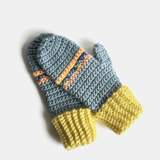 Blue and Yellow Adult Crocheted Mittens