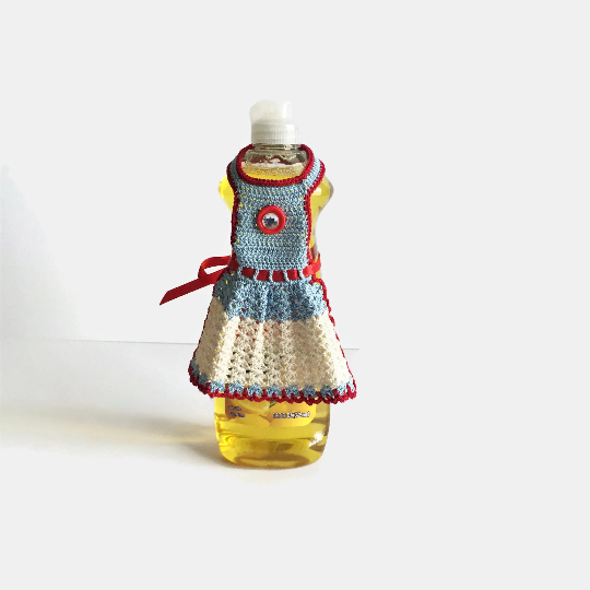 Blue and Cream Dish Soap Bottle Apron