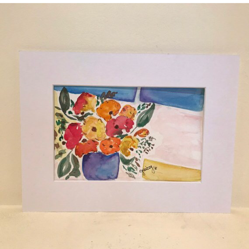 Original Watercolor Painting  - Window Flowers