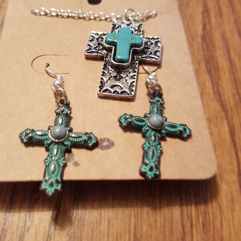 Cross Necklace and Matching Earrings