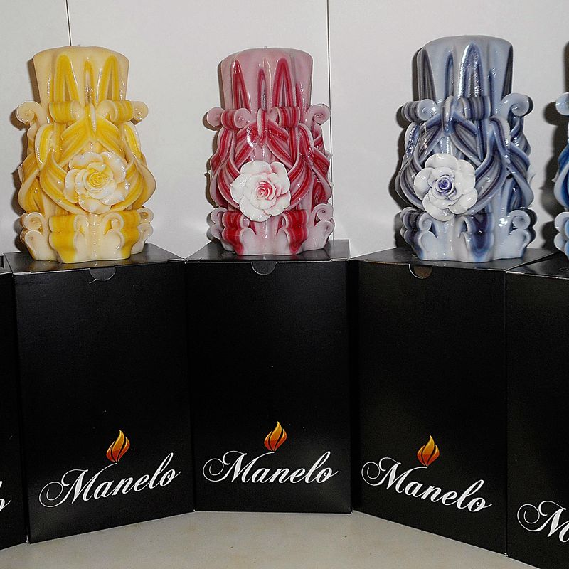 Set of 5 - Rose candle - Unique - Handmade gift candle - Hand Carved candles - 5 inch/ 12cm - red - violet - blue - yellow - orange