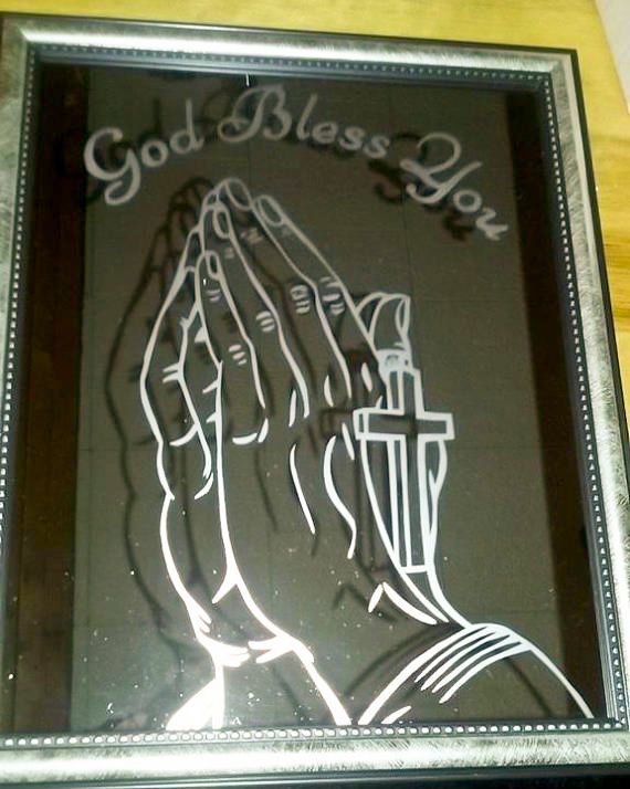 8x10 Etched God Bless You Hands Mirror