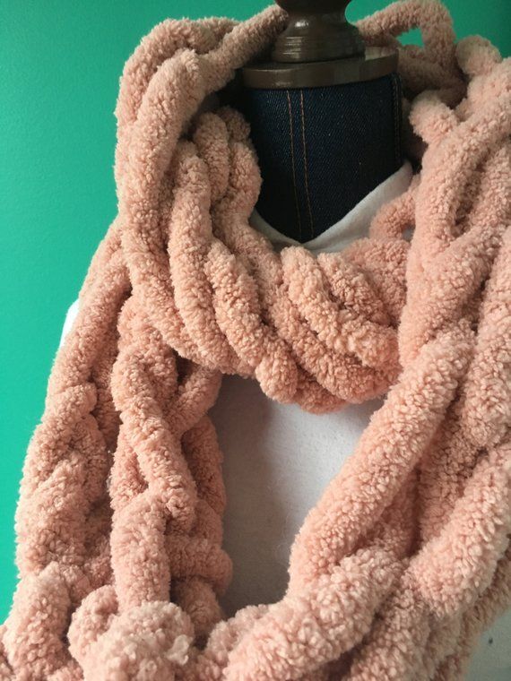 Chunky warm pink arm knit big infinity scarf