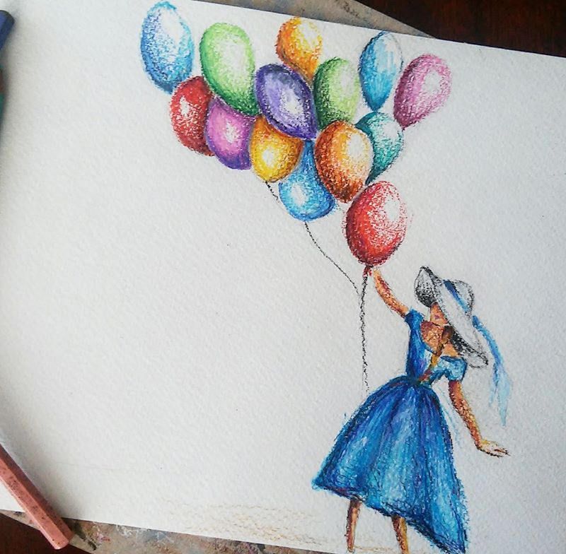 Original Colorful Watercolor Illustration "Girl with Balloons". Nursery Room Decor. Wall Art. Baby Room Decor.