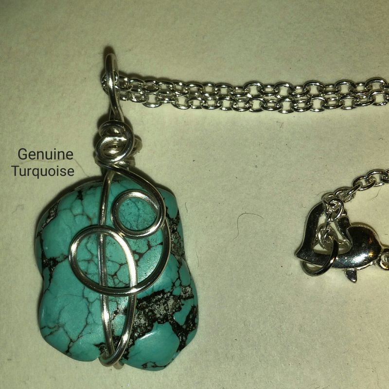 Turquoise and Silver Wire Sculpture Necklace