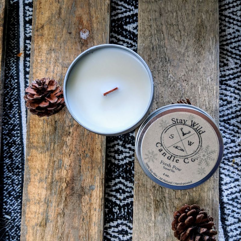 Fresh Pow _Travel Tin Soy Candle with Wooden Wick