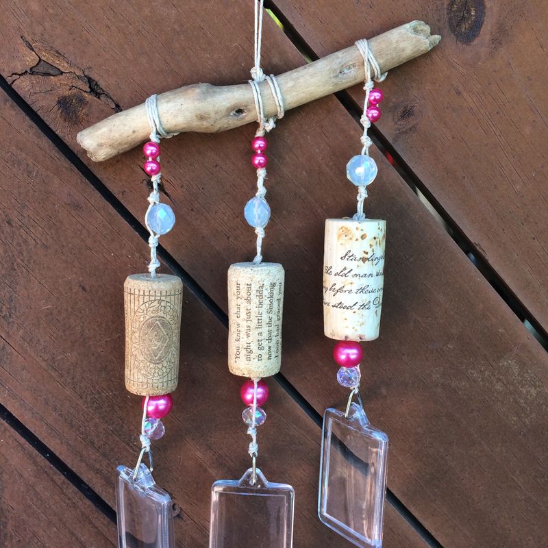 Boho Wine Cork Photo Frame Windchime