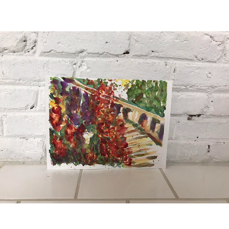 Original Watercolor Painting- Garden Steps