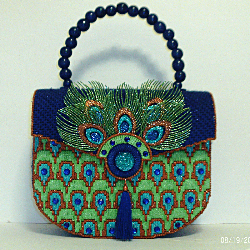 Unique and exotic Royal Blue and Green Large Peacock Handbag