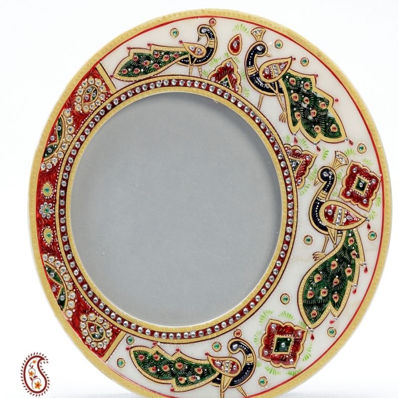 Handcrafted Marble Picture Frame with Gold Work