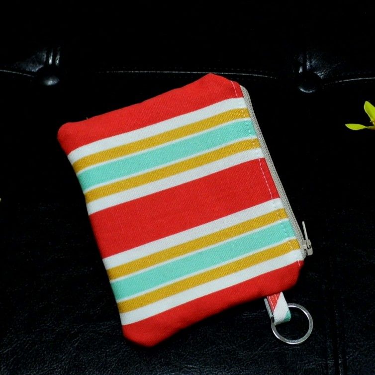 Key Fob Wallet, Small Minimalist Fabric Wallet, Red Small Pouch, Keychain Wallet Pouch, Keychain Card Holder, Earbud Case