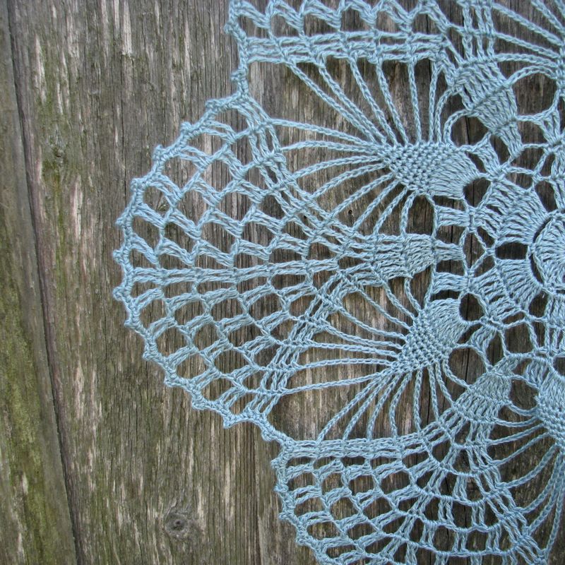 Crochet doily, aquamarine lacy, round doily, floral motif