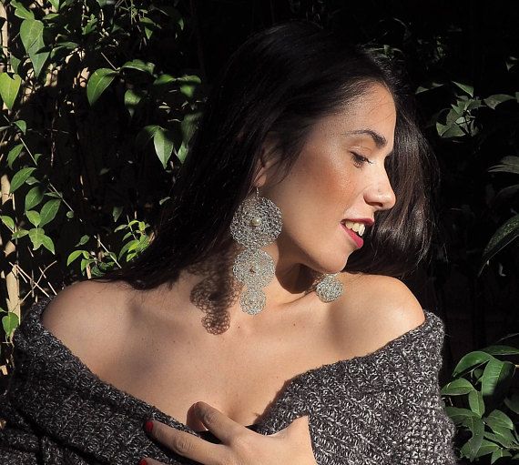 Silver wire crochet earrings