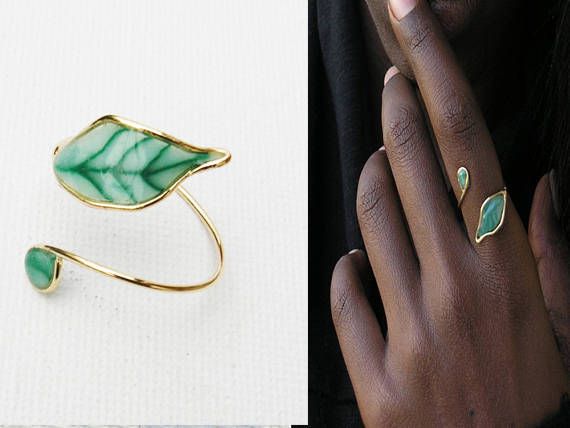 Leaf ring, adjustable ring, Green ring, for women.