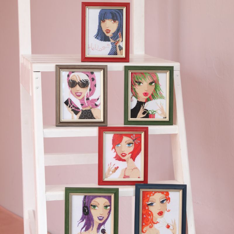 Finished cross stitch embroidered pictures 6 pcs