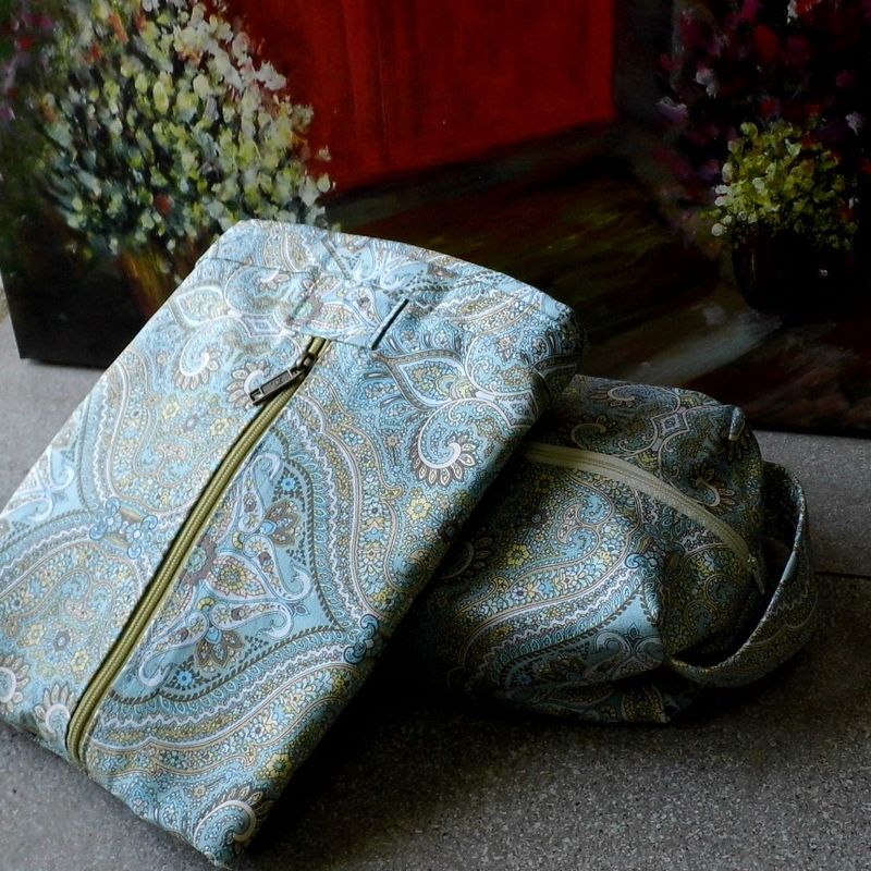 Garment Bag and Shoe Gift Set, Blue Hanging Garment Bag, Handmade from Cotton, Makes a Unique One-Of-A-Kind Gift for Women