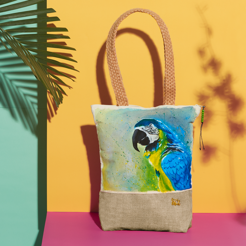 Macaw Hand Painted Tote Bag