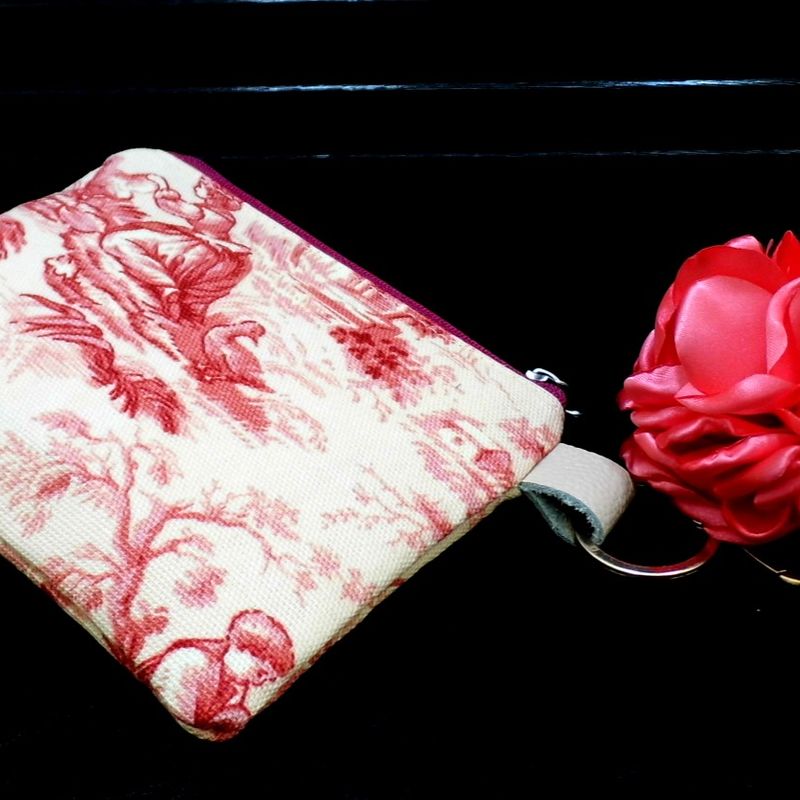 Key Fob Wallet, Small Minimalist Fabric Wallet, Pink Small Pouch, Keychain Wallet Pouch, Keychain Card Holder, Earbud Case