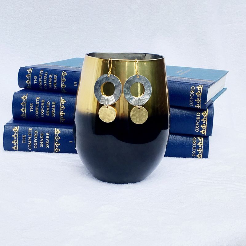 The inner circle - Rustic gold and silver tone hammered disc earrings