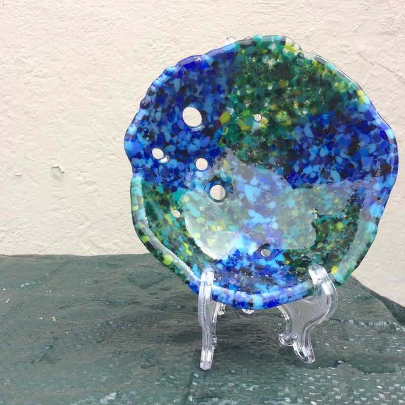 Beautiful blue and green fused glass bowl