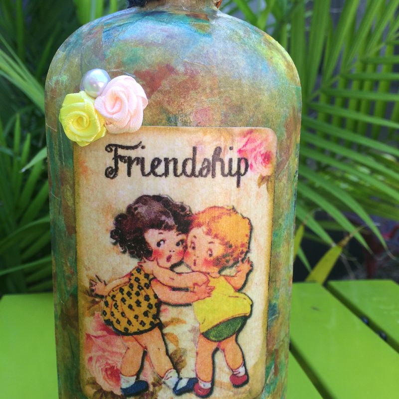 Bestfriend Friendship Decoupaged Vintage Bottle
