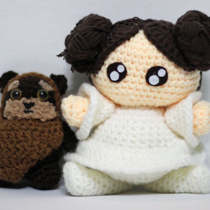 Princess Leia Ewok Star Wars Chibi Plushie Amigurumi Stuffed Toy Doll Handmade Softies Gift Baby Crochet Knit Inspired Plush Characters