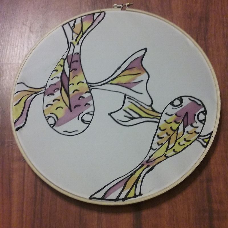 Koi Fish Painting on Silk measuring 10"