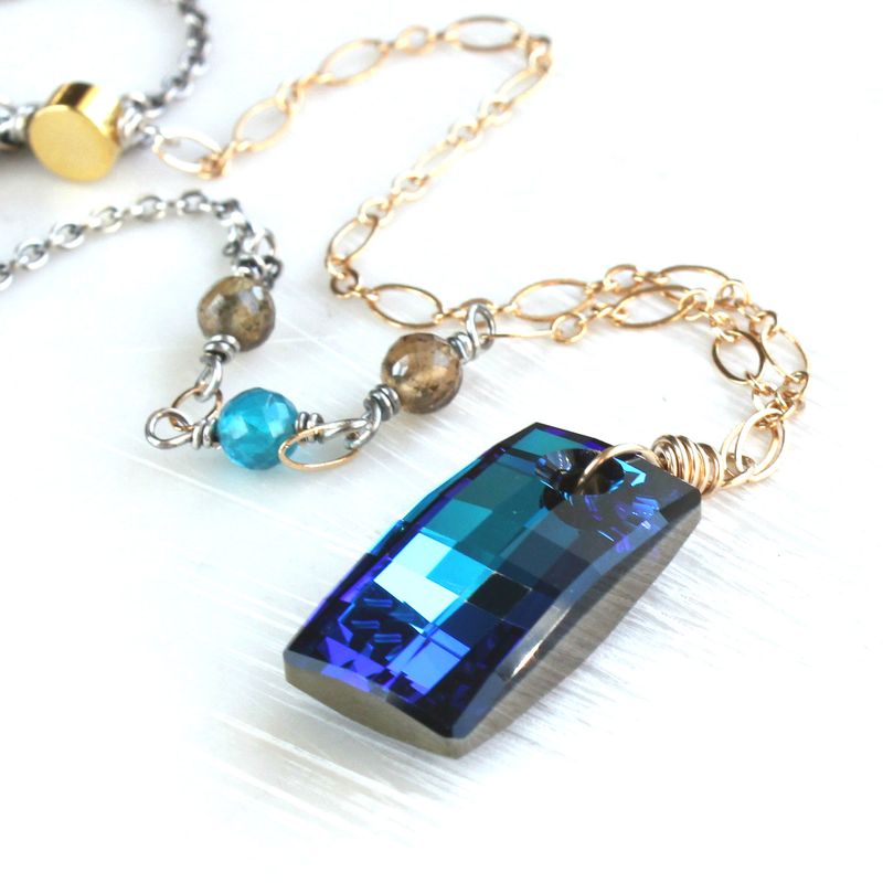 Swarovski Necklace Gold Silver Blue Crystal Necklace
