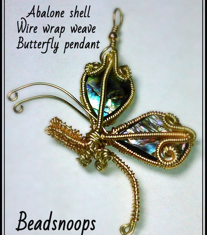 Abalone shell-wire wrap weave butterfly pendant