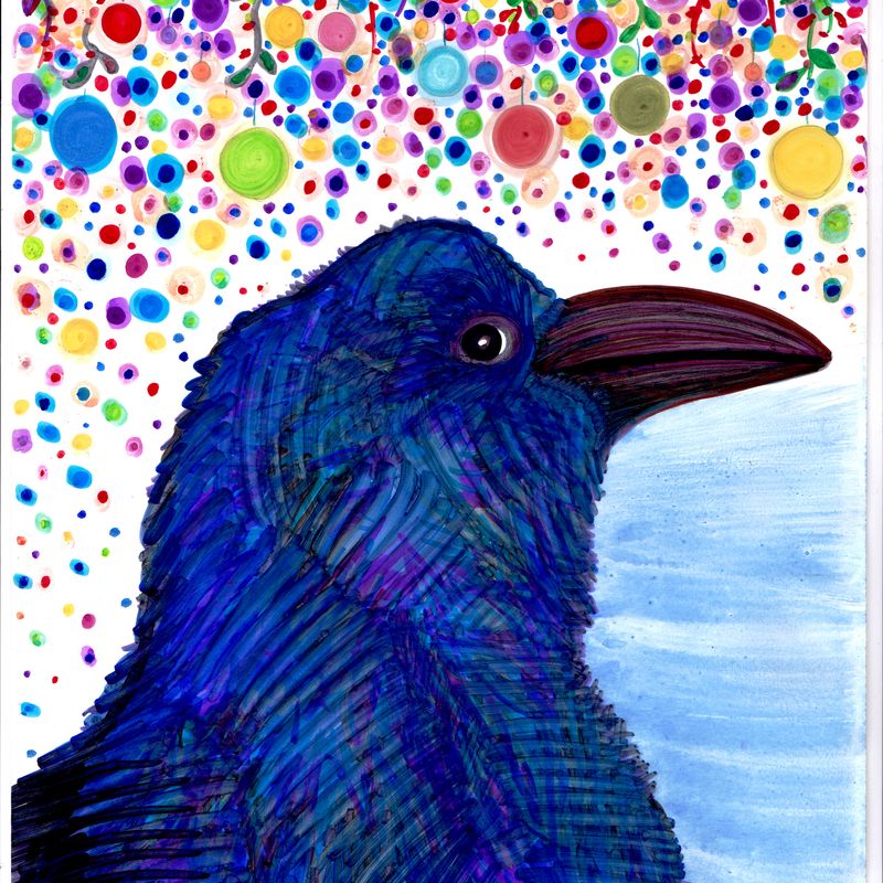 Black bird in blue