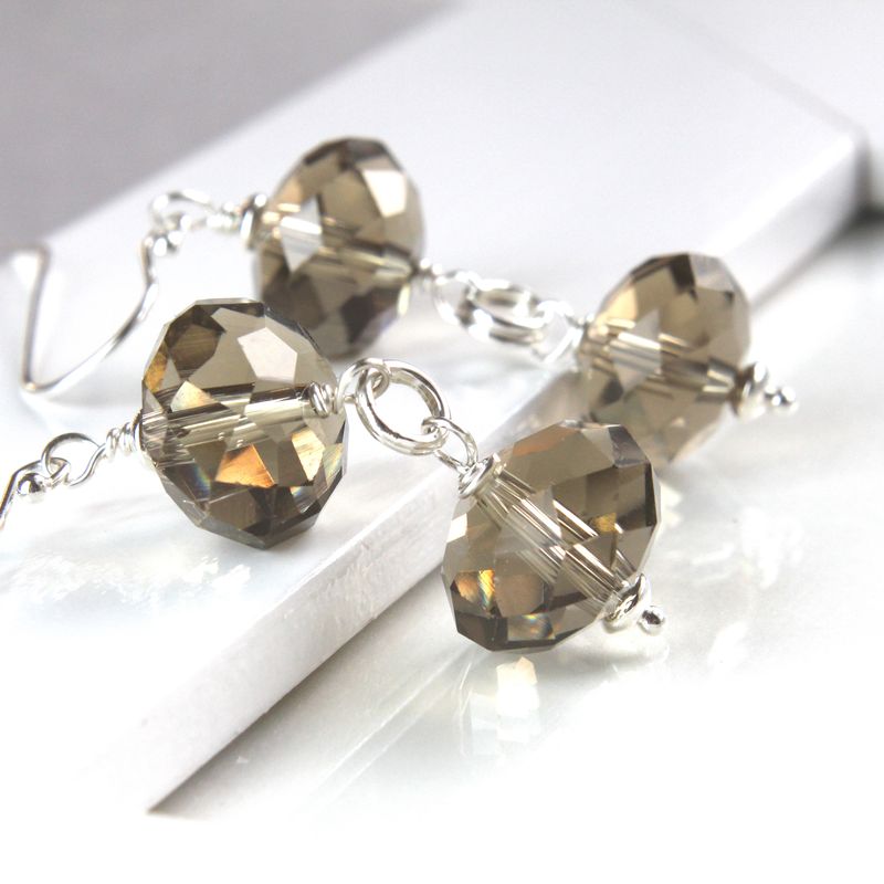 Brown Earrings Sterling Silver Qartz Glass   Christmas Gifts For Wife  Handmade Jewelry  Casual  Earrings