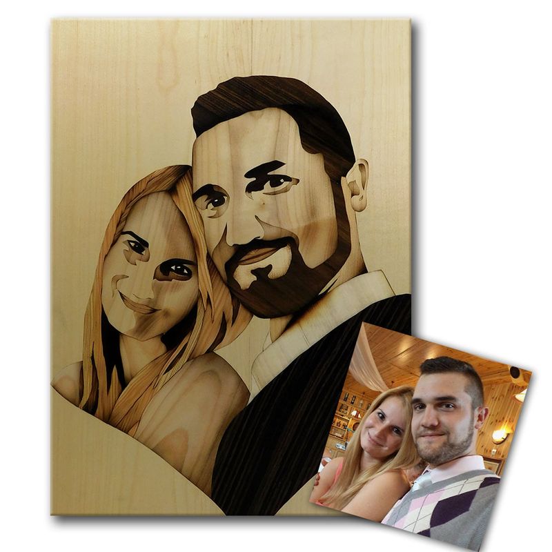ORIGINAL Custom wedding portrait of wood marquetry woodworking by Andulino
