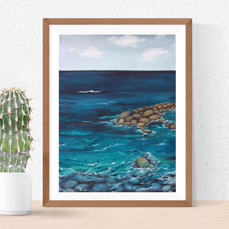 Watercolor Seascape wall art, sea water painting for interior decoration