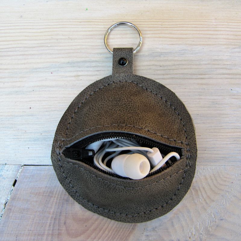 Leather Key Chain Coin Purse Ear Bud Pouch