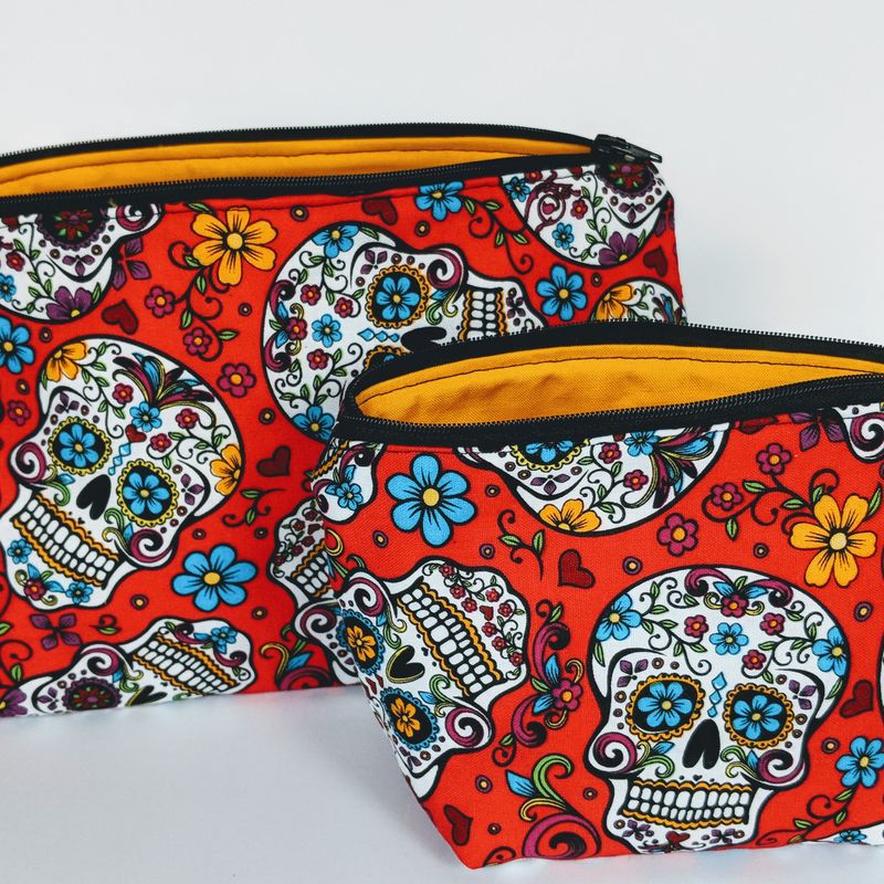 Matching Red Sugar Skull Travel Bag, Travel Cases, Cosmetic Bag, Zipper Bag, School Supply Bag, Organizer, Gift under 20