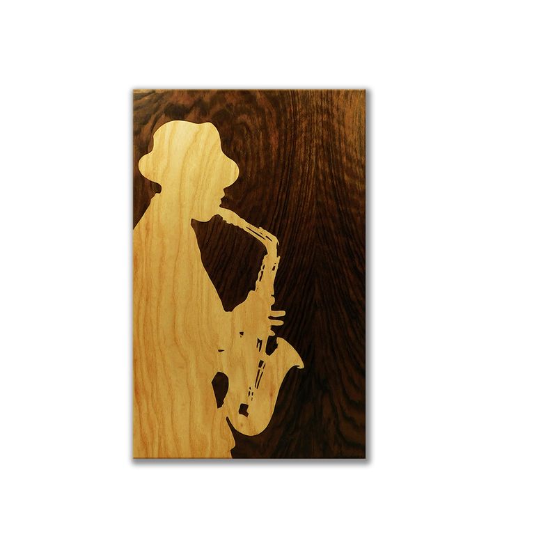 ORIGINAL Wooden blues jazz music black & white chill art marquetry portrait intarsia by Andulino