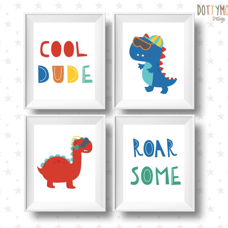 Roarsome and cool dude dinosaurs, i children wall art.