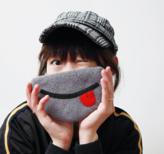 iPhone or Camera Pouch or Coin Purse - The Cheeky Smile in Gray
