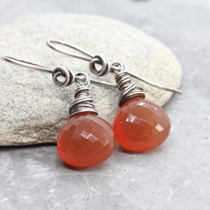 Rust Chalcedony Earrings Oxidized Silver Gemstone Jewelry Made For Mom Orange Teardrop Earrings Chalcedony Jewelry