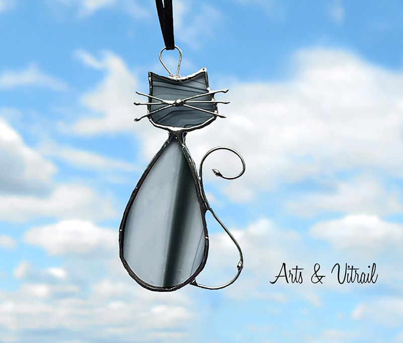 Stained Glass Cat Suncatcher MADAME Cat Lady